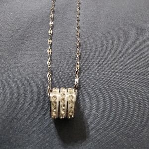 Source Unknown Silver Necklace with Crystal Rings